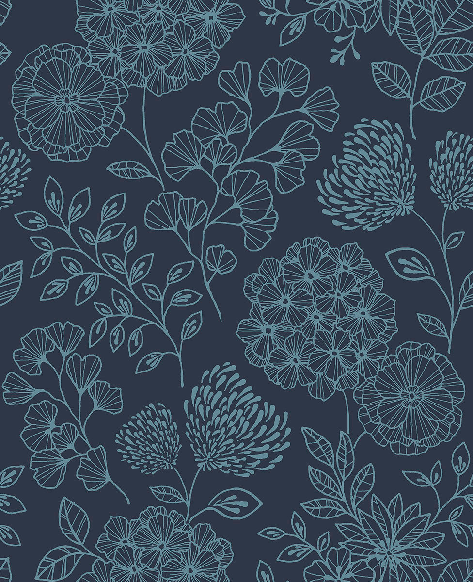 A Street Prints 2975 26207 Ada Indigo Floral Wallpaper