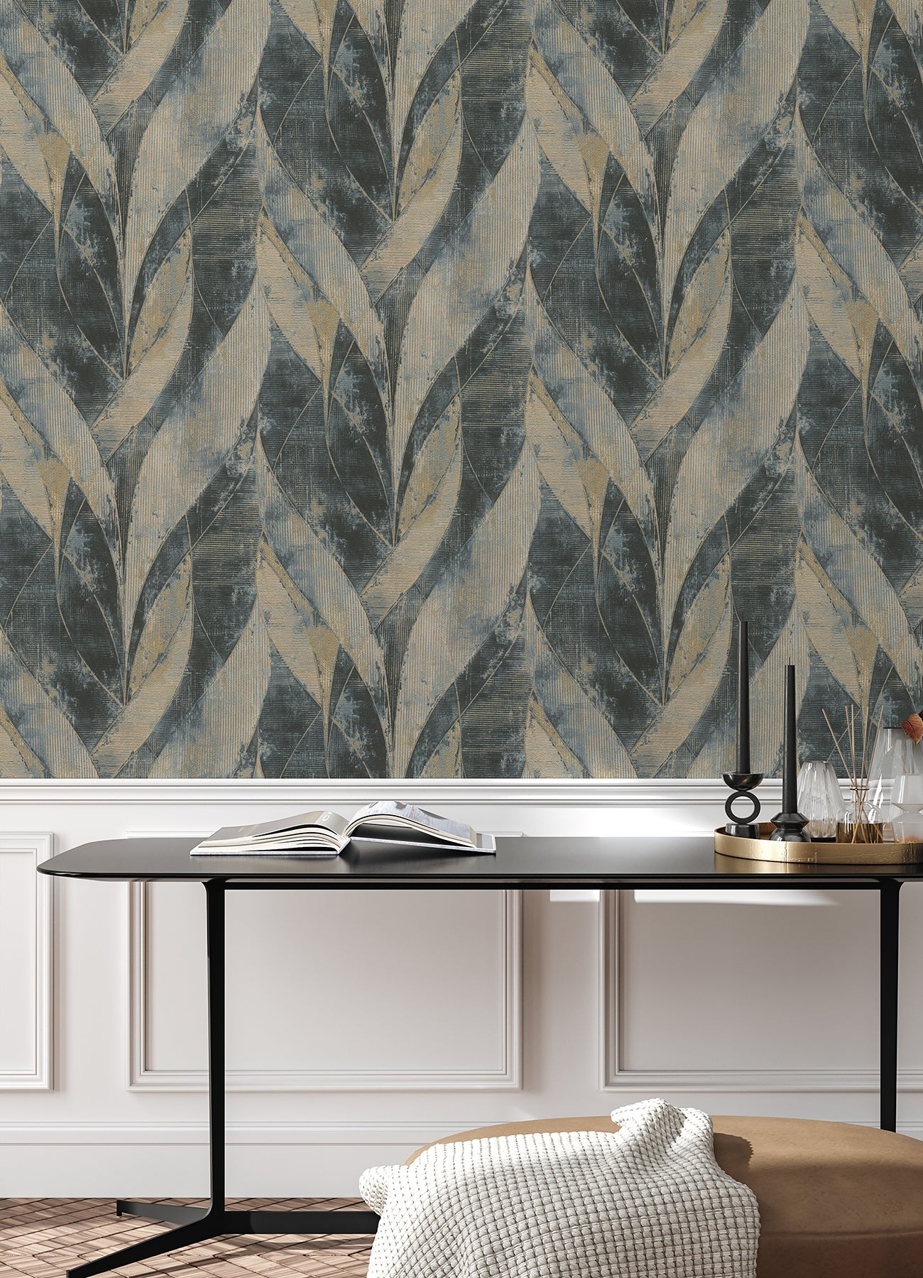 Advantage 4096-520064 Blake Denim Leaf Wallpaper