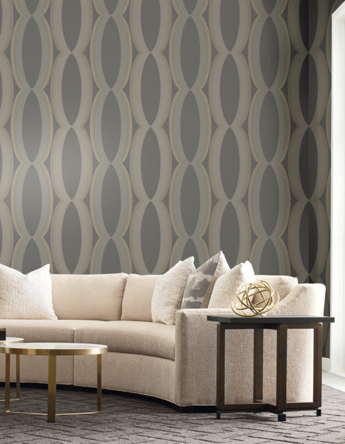 York Wallcoverings EV3986 Progression Ogee Black Wallpaper