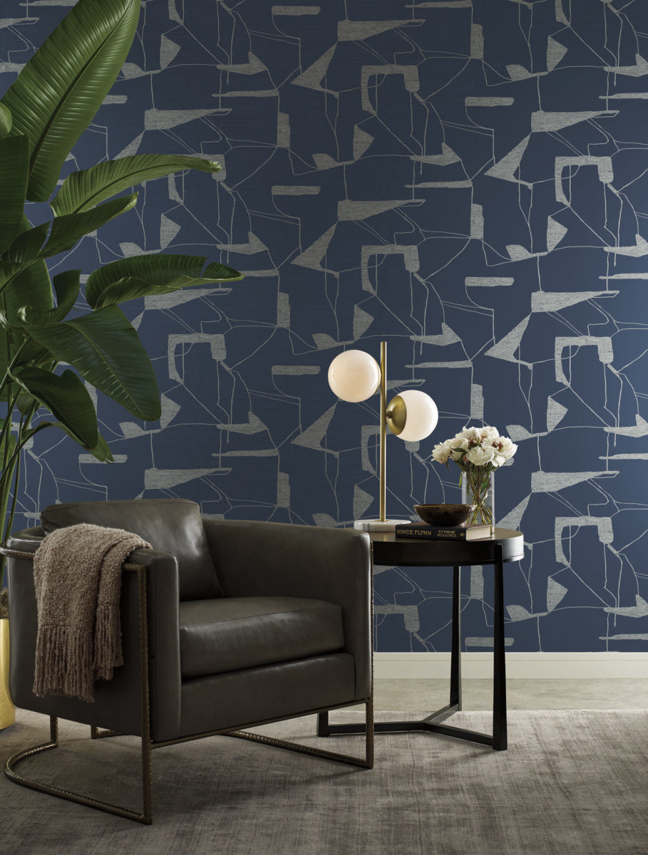 York Wallcoverings MD7112 Abstract Geo Navy Wallpaper