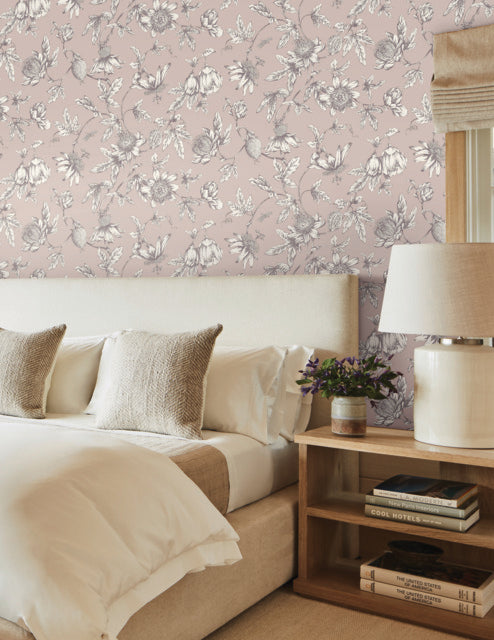 York RT7851 Passion Flower Toile Wallpaper