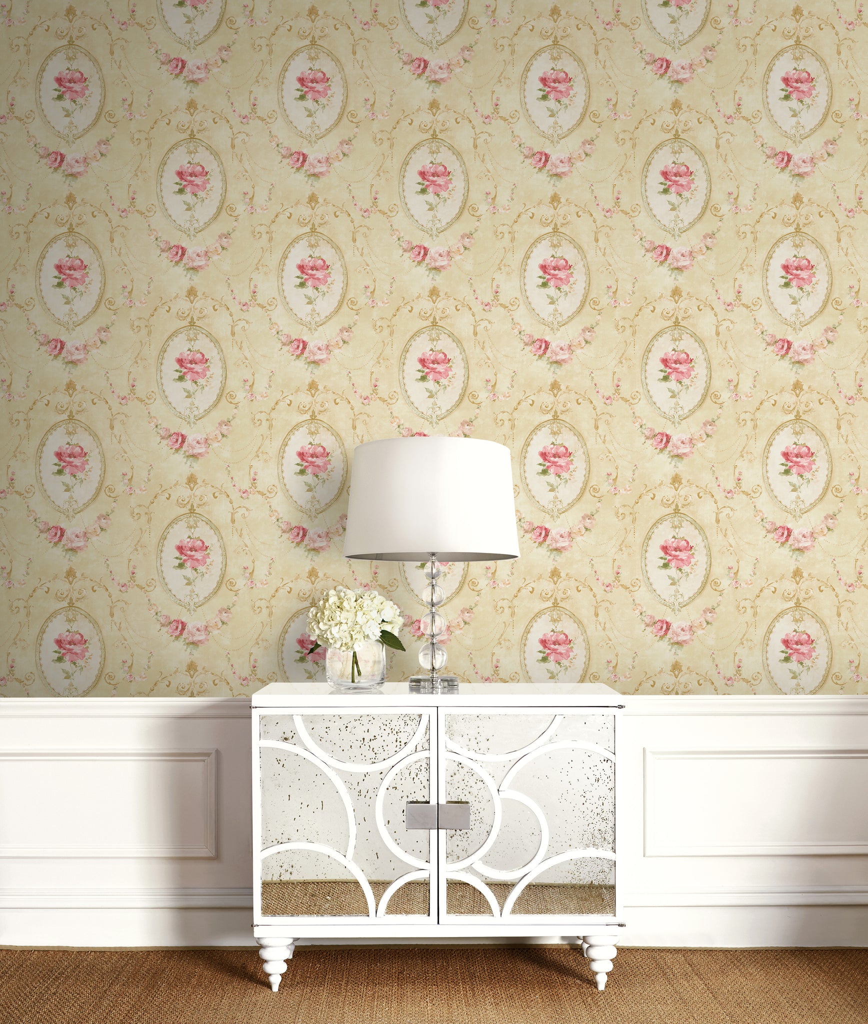 Casa Mia RM50805 Classical Floral Bouquet Soft Yellow and Pink Wallpaper